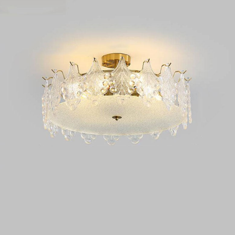 French Luxury Glass Round Drum 5/6/8 Light Semi-Flush Mount Ceiling Light