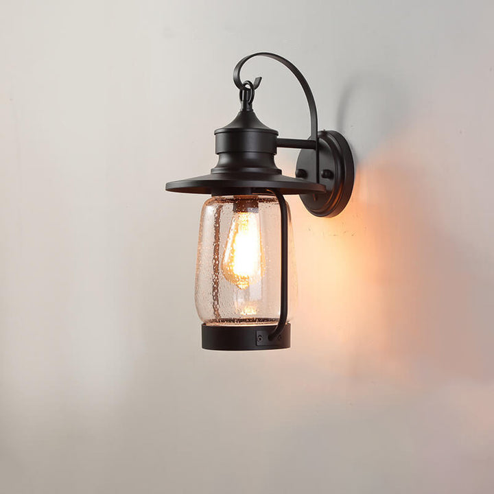 Vintage Industrial Bubble Glass 1-Light Outdoor Waterproof Patio Wall Sconce Lamp