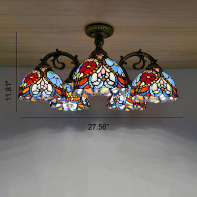 Europäische Tiffany-Eisen-Buntglas-3/5/6-Licht-Halbbündig-Einbauleuchte