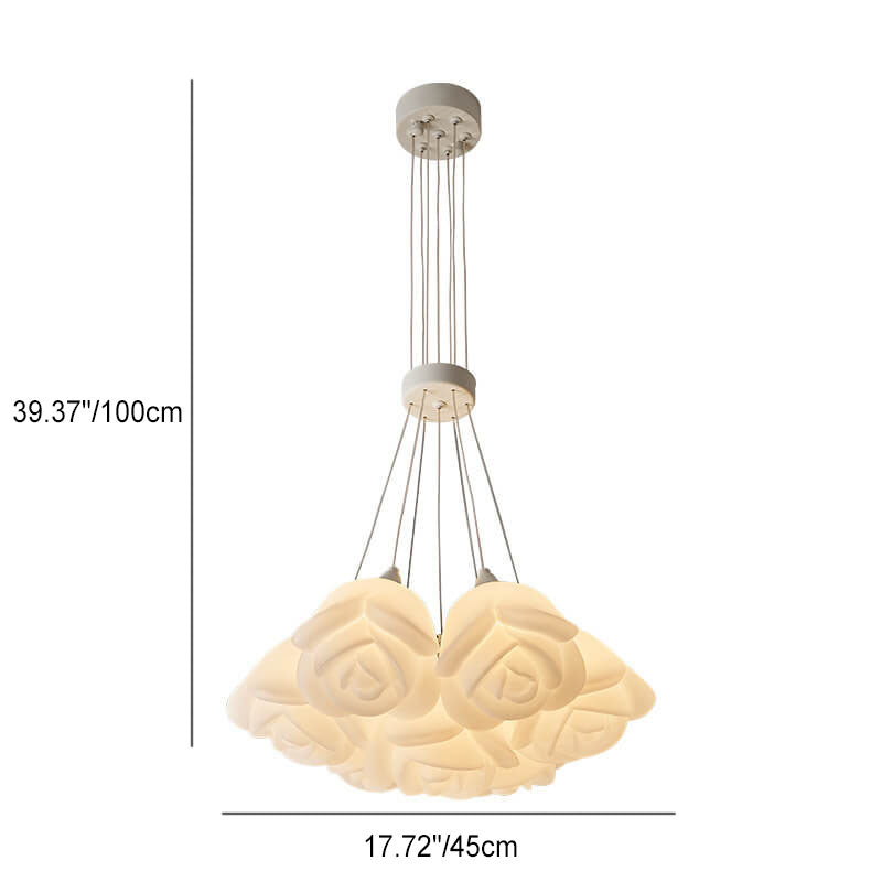 Modern Cream Rose Bouquet Iron Acrylic 7/13/19 Light Chandelier