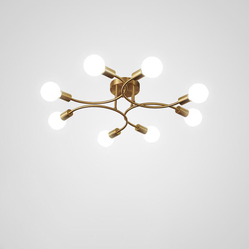 Modern Luxury Round Magic Bean Ring Iron 4/6/8-Light Semi-Flush Mount Ceiling Light For Living Room