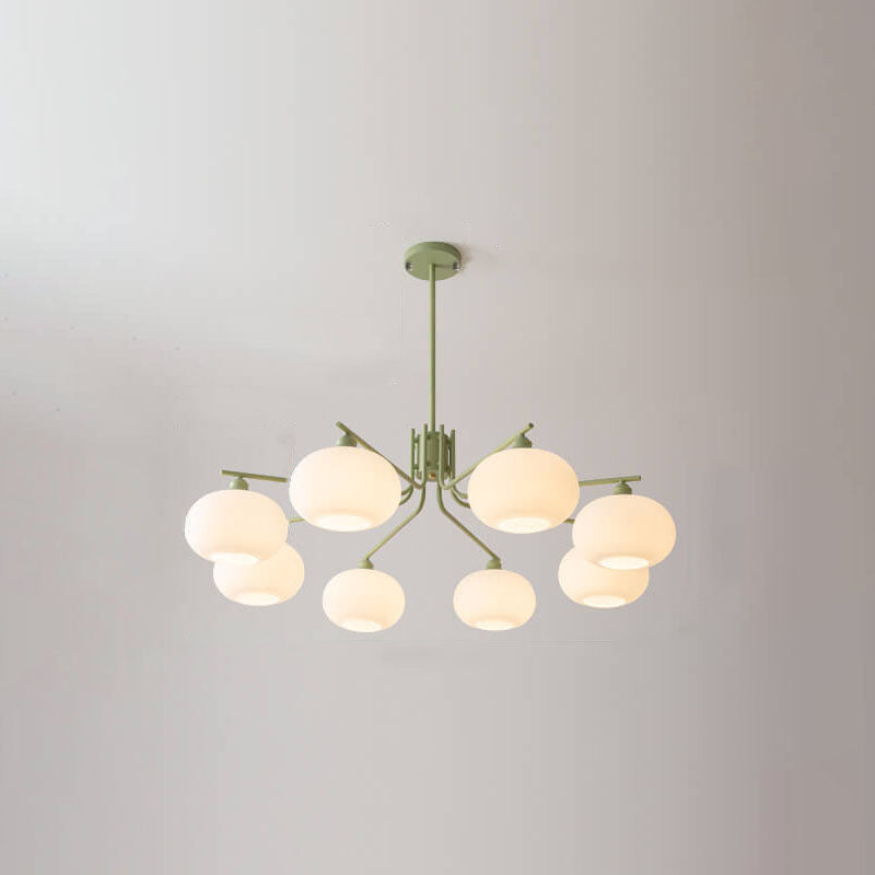 Nordic Minimalist Glass Round Shade Green Hardware 3/5/8 Light Chandelier