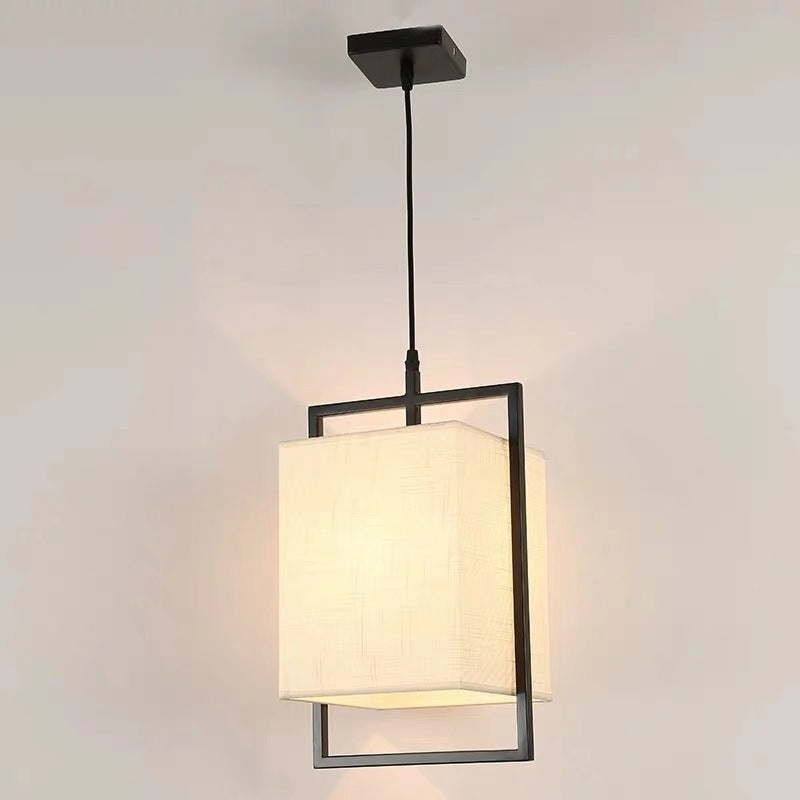 Modern Chinese Square Fabric Iron Frame 1-Light Pendant Light