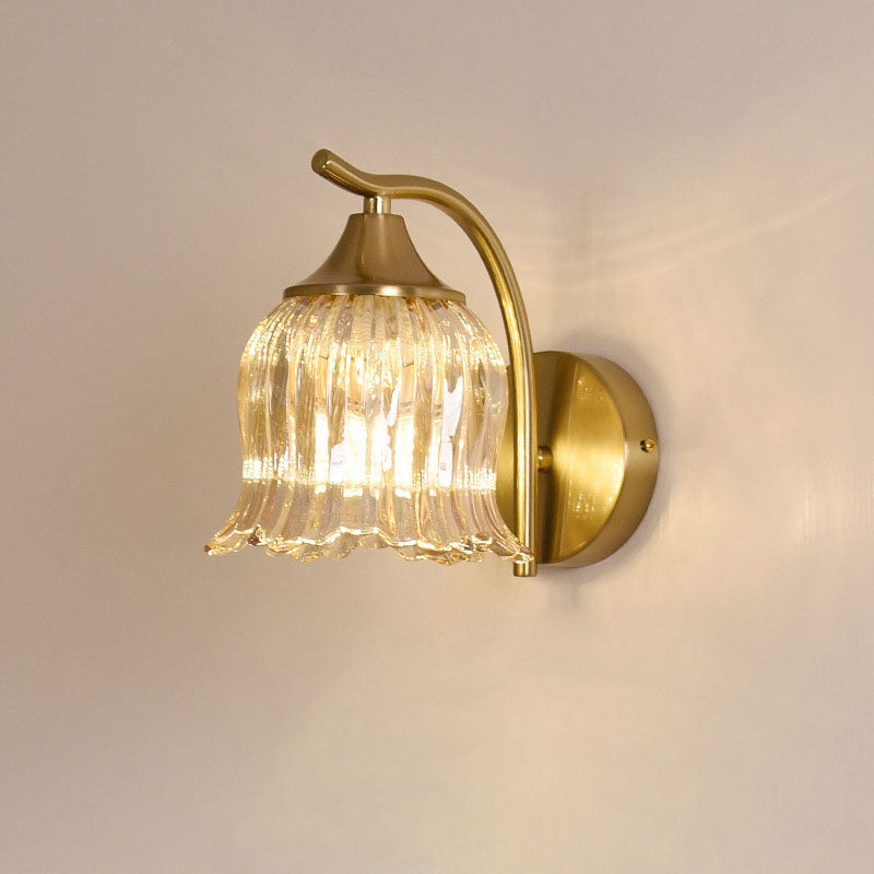 Traditional French Floral Hardware Glass 1-Light Wall Sconce Lamp For Bedroom