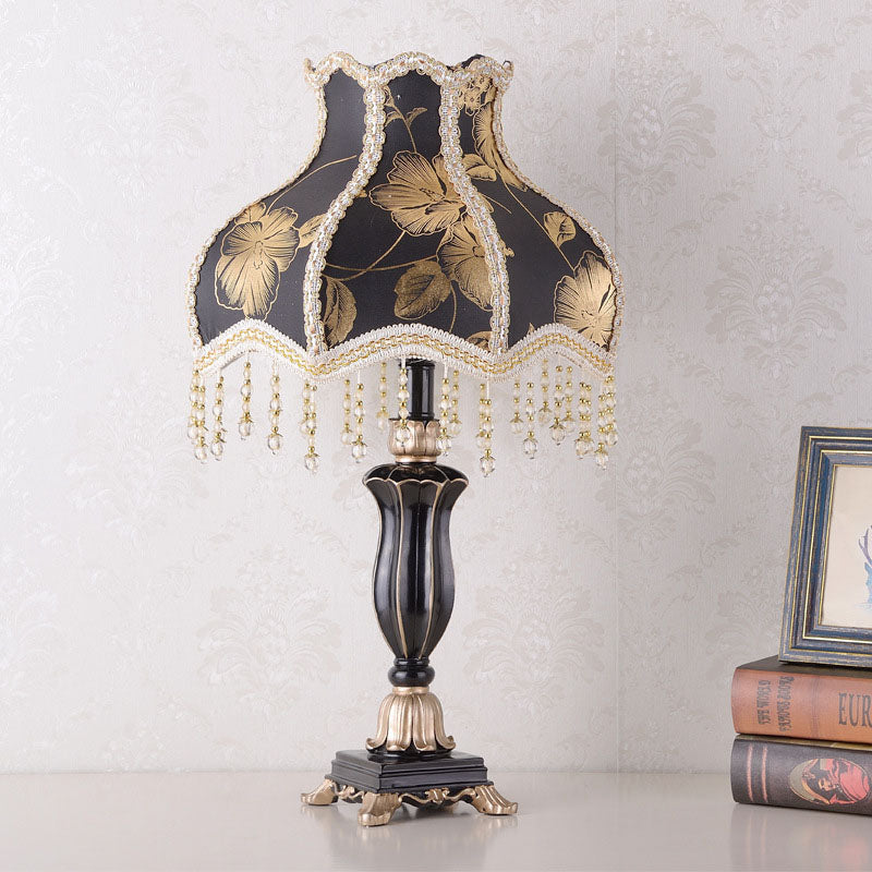 European Luxury Fabric Cone Tassel Resin 1-Light Table Lamp