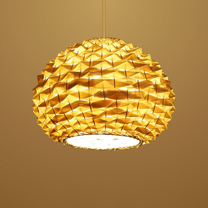 Traditional Chinese Rattan Weaving Pineapple 1-Light Pendant Light For Living Room