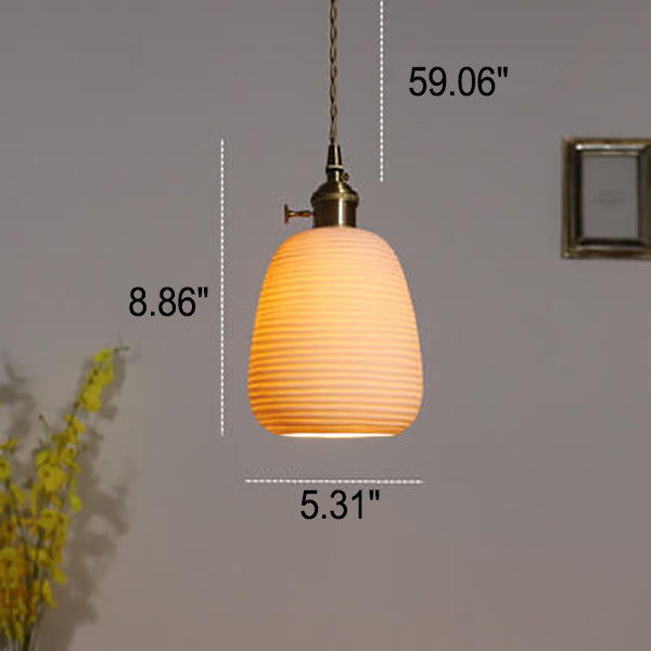 Nordische Japanische Keramik Messing Oval 1-Licht Pendelleuchte 