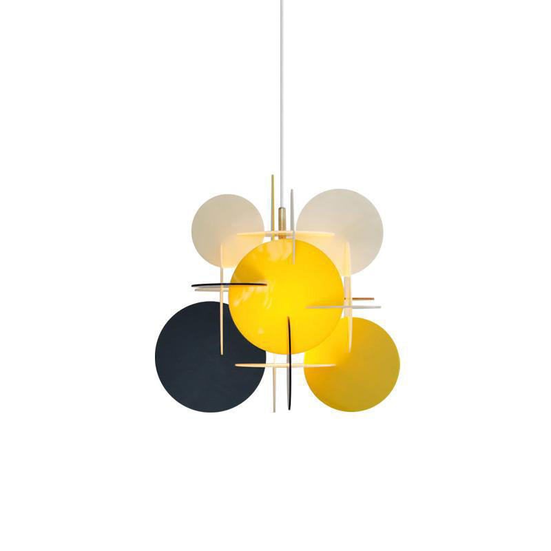 Contemporary Scandinavian Macaron Acrylic Round Sheet Splicing 1-Light Pendant Light For Dining Room