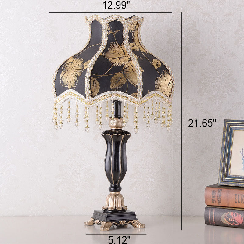 European Luxury Fabric Cone Tassel Resin 1-Light Table Lamp