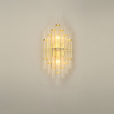 Modern Light Luxury Crystal Geometric Column Hardware Rechargeable 2-Light Wall Sconce Lamp