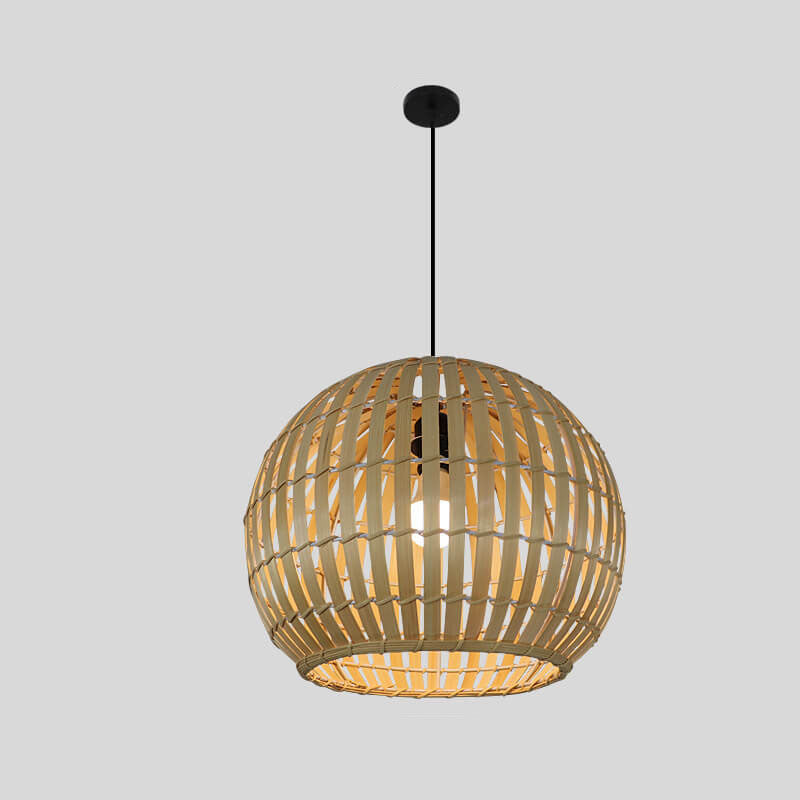 Lampe suspendue moderne à 1 lumière en fer tissé en bambou 