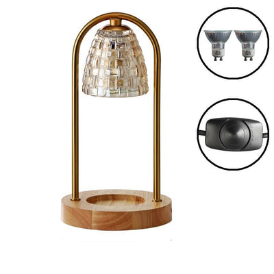 Lampe de table à cire fondue à 2 lumières avec abat-jour en verre de luxe moderne et base en bois 