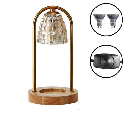 Modern Light Luxury Glass Shade Wood Base 2-Light Melting Wax Table Lamp