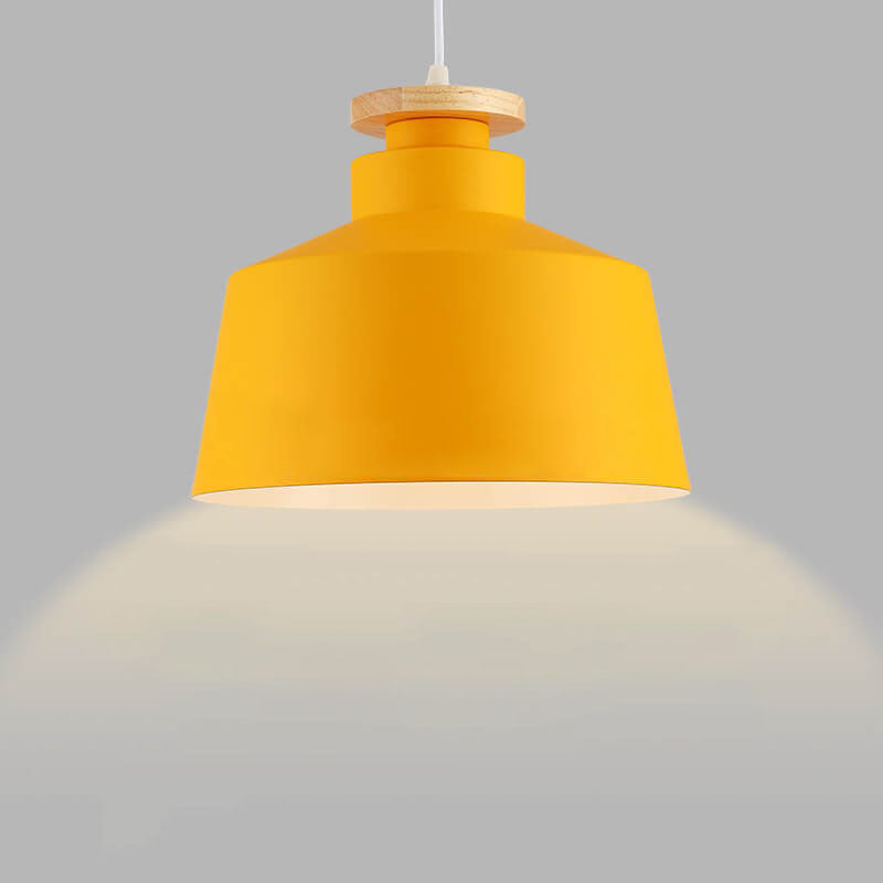 Lámpara Colgante de 1 Luz con Cúpula de Cono de Madera y Aluminio Simple Nórdico 
