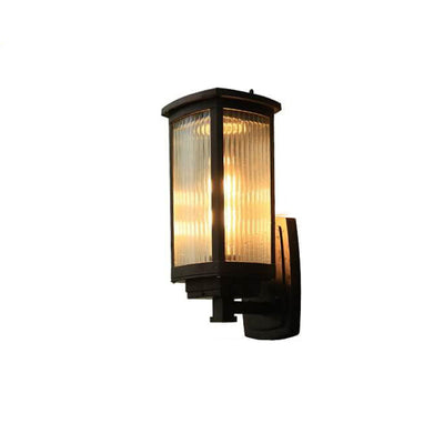 Solar Chinese Outdoor Square Column Cage 1-Light Wall Sconce Lamp