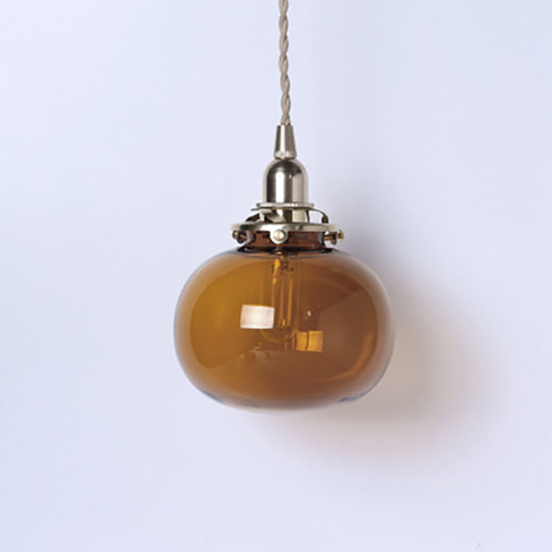 Traditionelle japanische Messingglas-Kürbisschirm-Pendelleuchte mit 1 Licht für Wohnzimmer 
