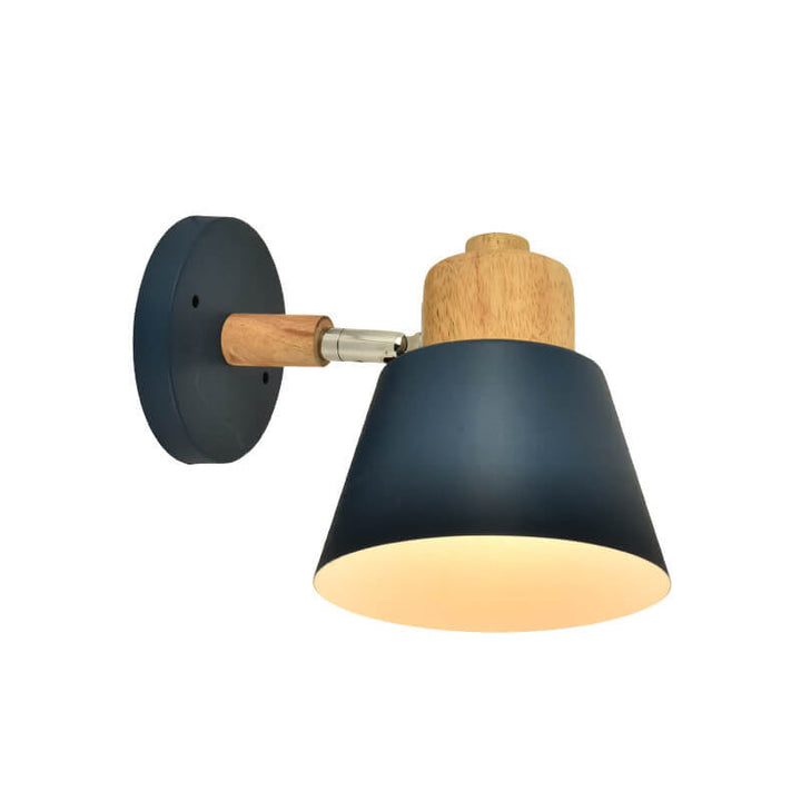 Nordischer Macaron-Kuppel-Kegel-Schirm Holzoberteil 1-Licht-Wandleuchte 