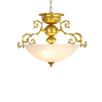 European Luxury Glass  Bowl Iron Branch 3-Light Chandelier