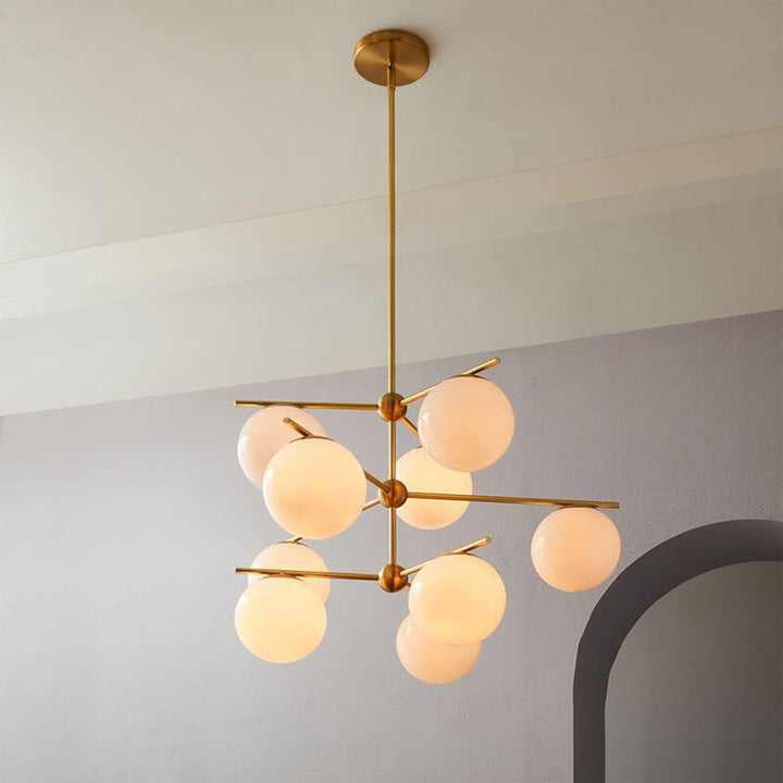 Suspension Luminaire à Boules Rondes en Verre avec Branches Minimalistes Nordiques Magiques 3/6/9 Lumières 