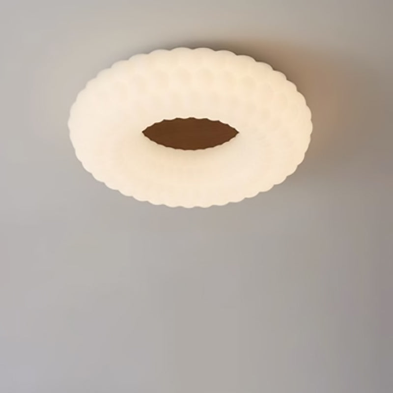 Contemporary Simplicity Cloud PE Round Shade Wood Grain LED Flush Mount Ceiling Light For Bedroom