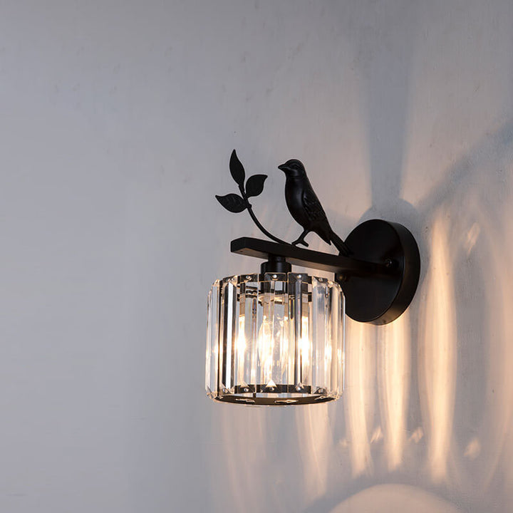 Traditionelle Vintage-Wandleuchte aus Eisen und Glas in runder Vogel-Optik, 1-flammig, für das Wohnzimmer 