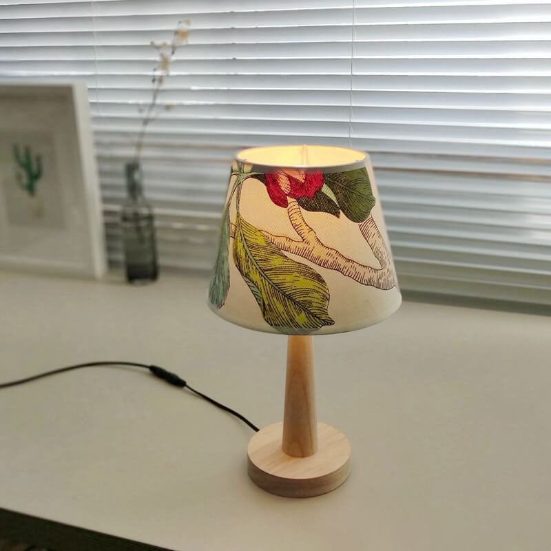 Nordic Minimalist Solid Wood Fabric Cone 1-Light Table Lamp