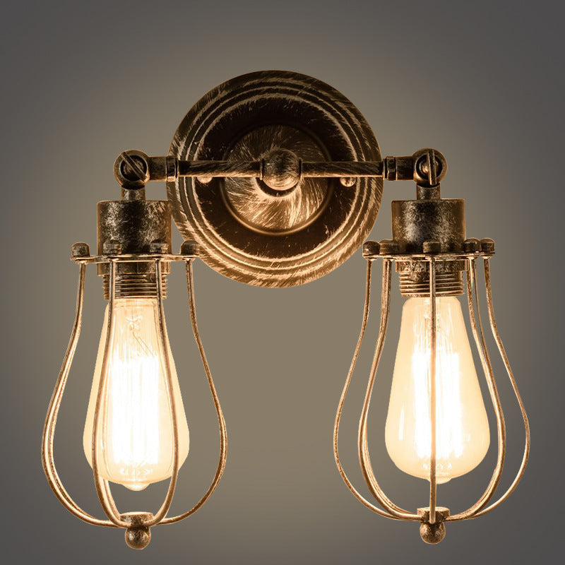 Applique murale à 2 lumières en fer et gourde coloniale traditionnelle pour salon 