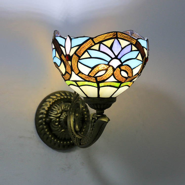 Tiffany Cup Dragonfly Tulip Zinc Alloy Stained Glass 1-Light Wall Sconce Lamp