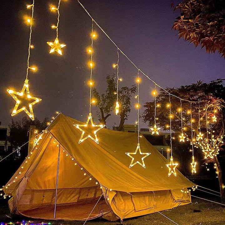 LED-Solar-Stern-Mond-Vorhang-Licht-Weihnachtsterrasse im Freien Dekorative Camping-Schnur-Lichter 
