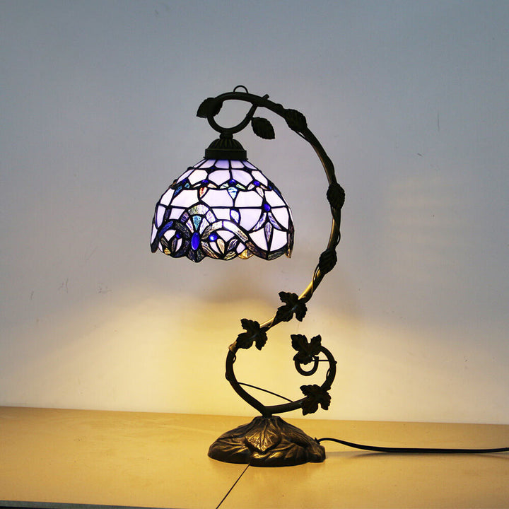 Traditional European Dragonfly Stained Glass Resin Vine 1-Light Table Lamp for Bedroom