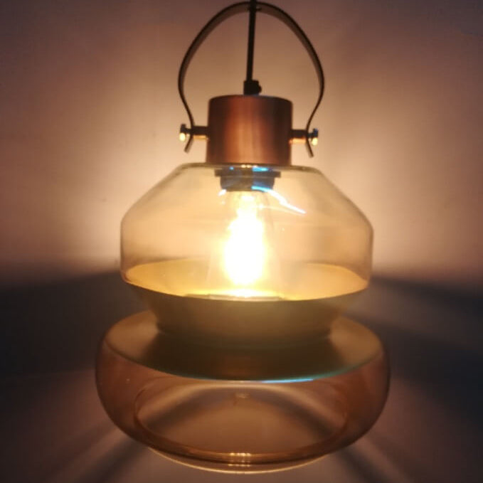 Industrial Amber Geometric Jar Glass 1-Light Pendant Light