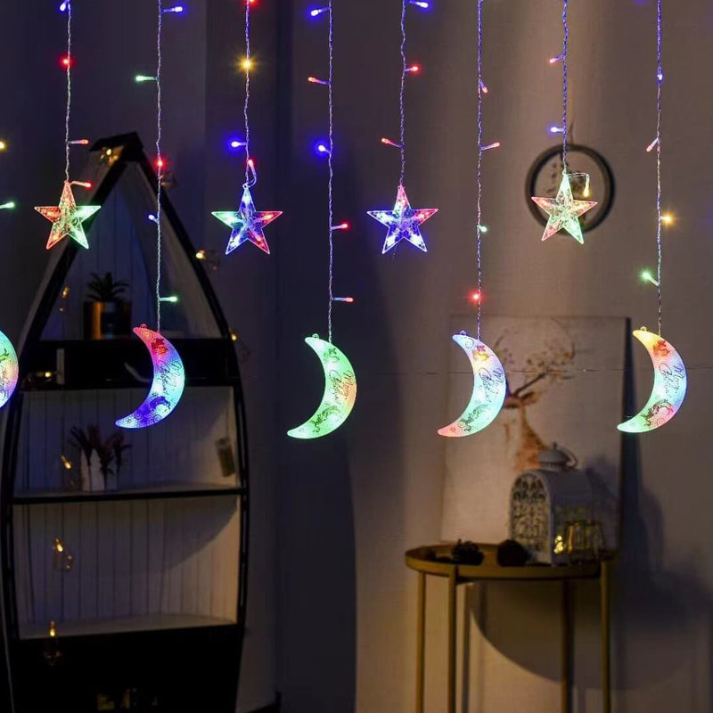 LED Christmas Star Snowflake Snowman Decorative Curtain Waterfall Flashing String Lights