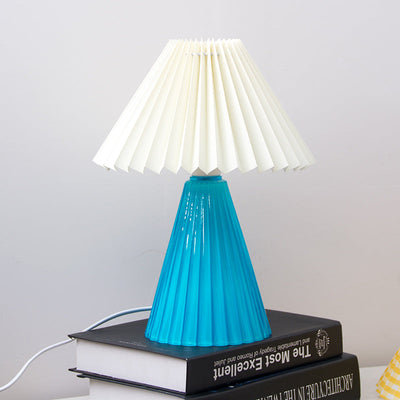 Nordic Pleated Shade Cone Column Base 1-Light Table Lamp