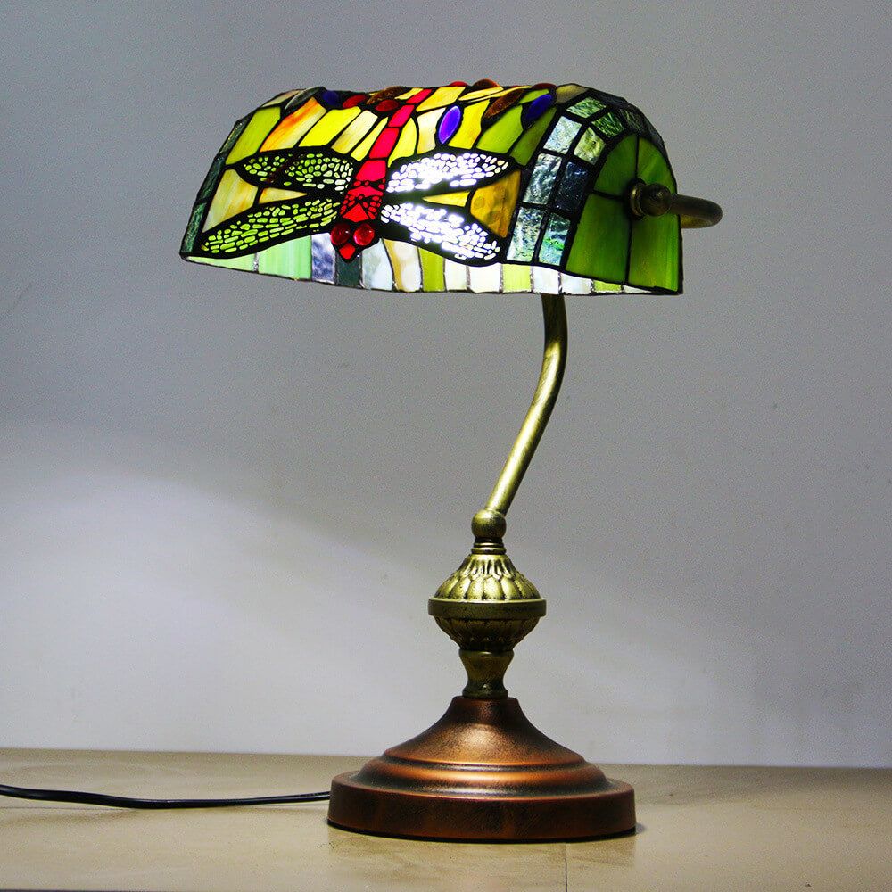 Europäische Tiffany Vintage Bankglas-Hardware 1-Licht Tischlampe 