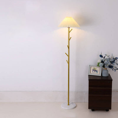 Nordic Minimalist Pleated Lampshade Tree Branch 1-Light Standing Floor Lamp