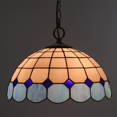 Tiffany Vintage Gemstone Stained Glass Dome 3-Light Pendant Light