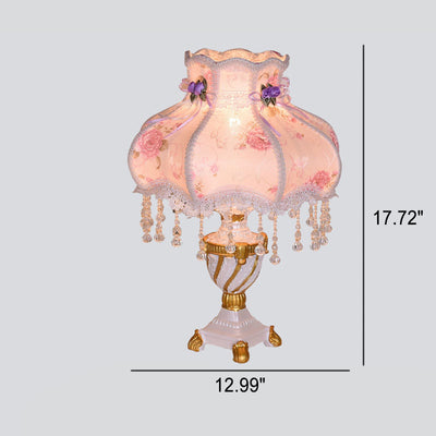 European Luxury  Fabric Lace Resin 1-Light Table Lamp