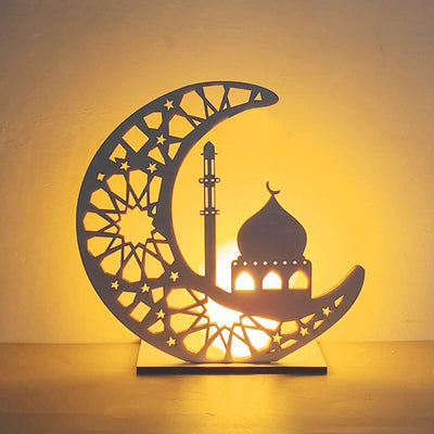 Eid Creative Moon Wooden LED Night Light Decorative Table Lamp