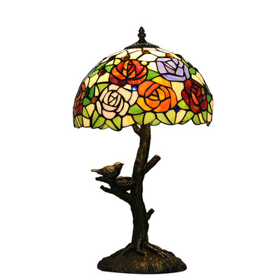 Tiffany Art Rose Butterfly Design Buntglas-Tischlampe mit 1 Leuchte