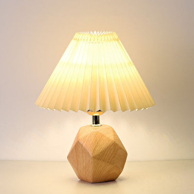 Contemporary Creative Pleated Fabric Shade Imitation Stone Base 1-Light Table Lamp For Bedroom