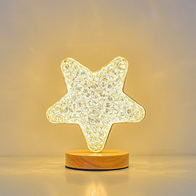 Nordische Kreative Acryl Mond Stern Holz LED USB Tischlampe 