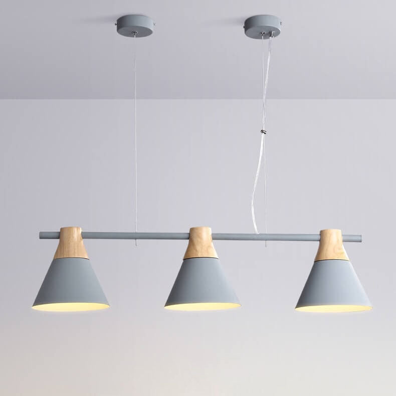 Nordic Macaron Cone Shade Wood Top 3-Light Kronleuchter