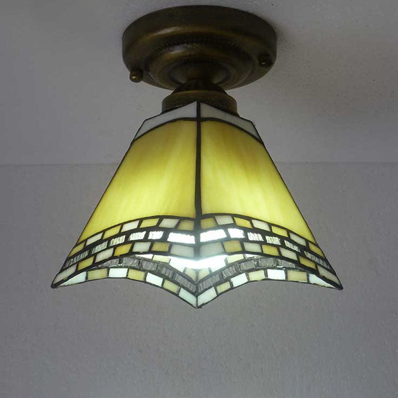 European Vintage Tiffany 1-Light Semi-Flush Mount Light