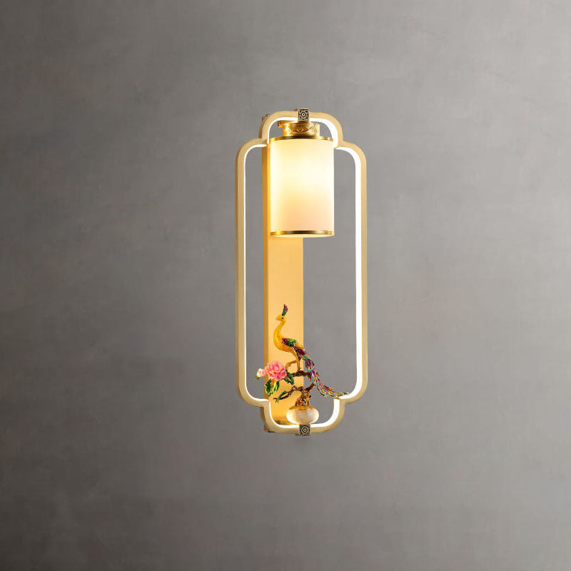 Modern Chinese Brass Jade Ring Knot LED Wall Sconce Lamp