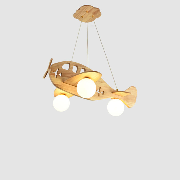Contemporary Creative Solid Wood Glass Planes Magic Beans Cartoon Kids 3-Light Chandelier For Living Room &amp; Bedroom