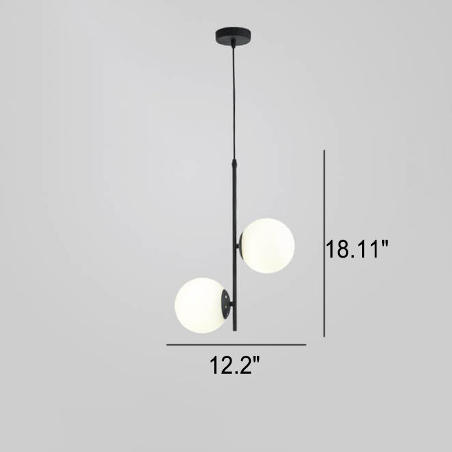 Lustre en verre et fer à deux lumières, boule ronde minimaliste créative nordique 
