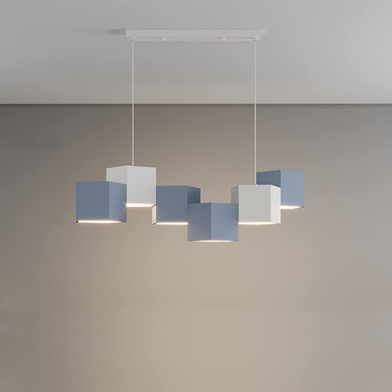 Modern Creative Square Geometric Iron LED Macaron Chandelier