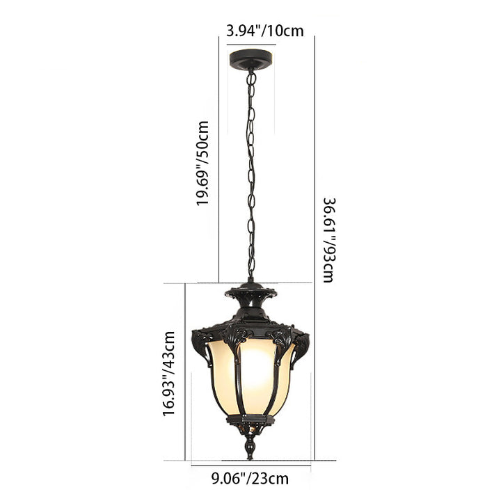 Traditional European Waterproof Aluminum Frame Glass Shade 1-Light Pendant Light For Garden