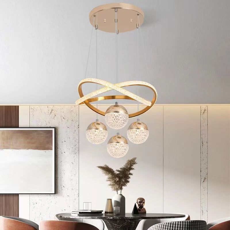 Lustre moderne de LED de boule de Globe acrylique de bande en aluminium virevoltant de luxe pour le salon 