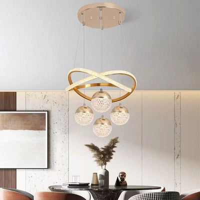 Modern Luxury Twirling Aluminum Strip Acrylic Globe Ball LED Chandelier For Living Room